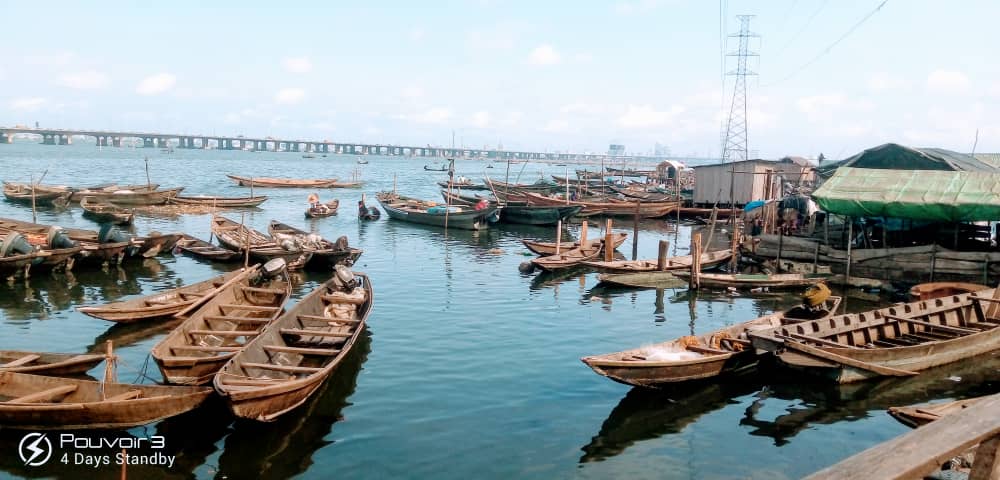 Fishing canoes docked at the harbor