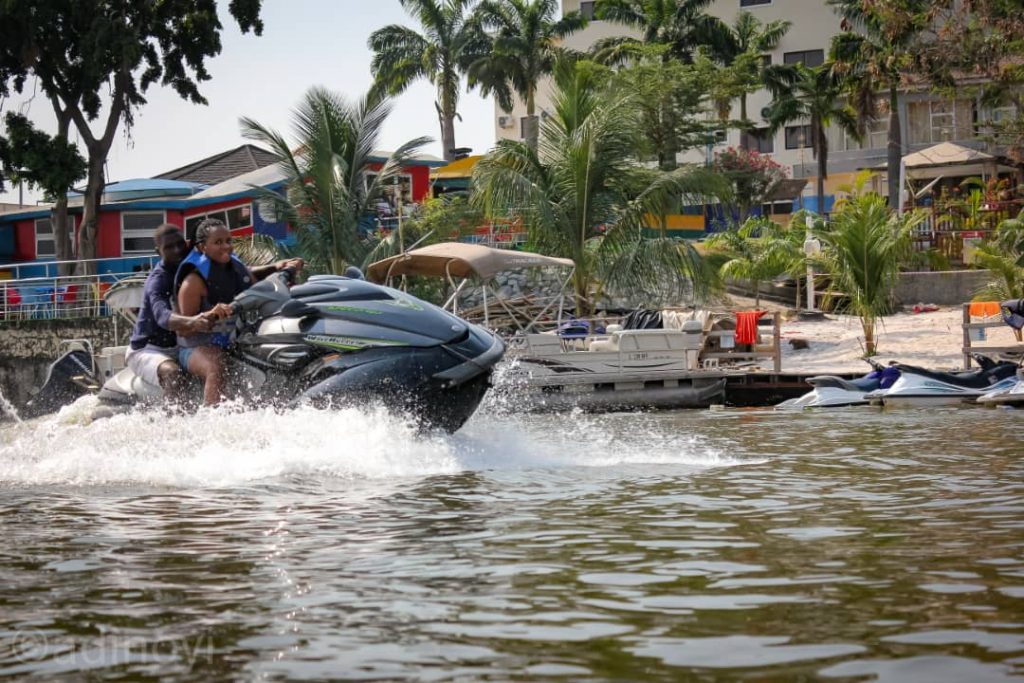 Lady riding a jet ski